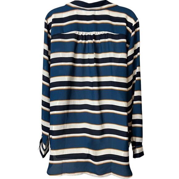 Ann Taylor Factory Womens Striped Long Sleeve V-Neck Career Blouse Top Shirt XL - Picture 14 of 16
